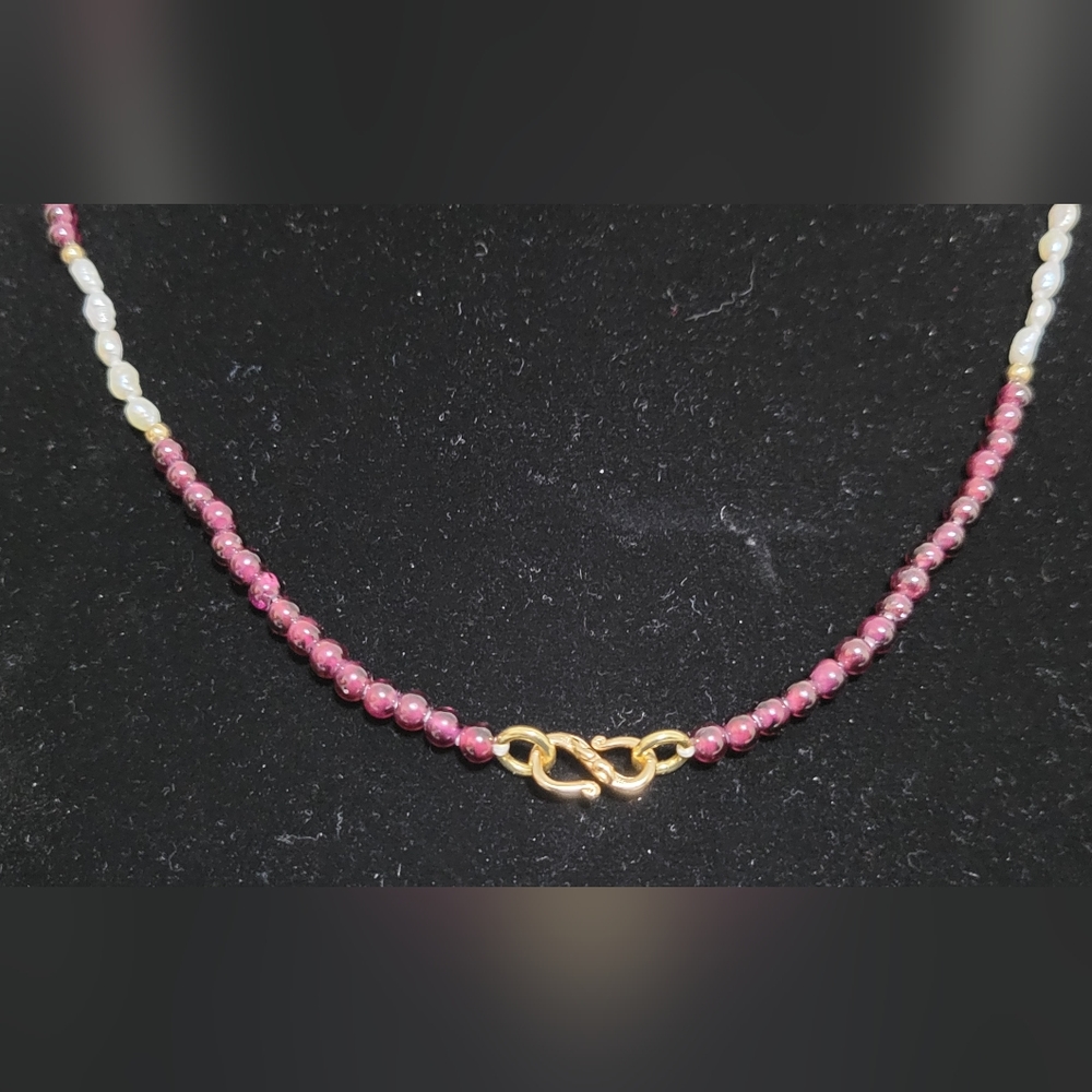 Classic Garnet Ball and Freshwater Cultured Pearl Necklace - Picture 3 of 4